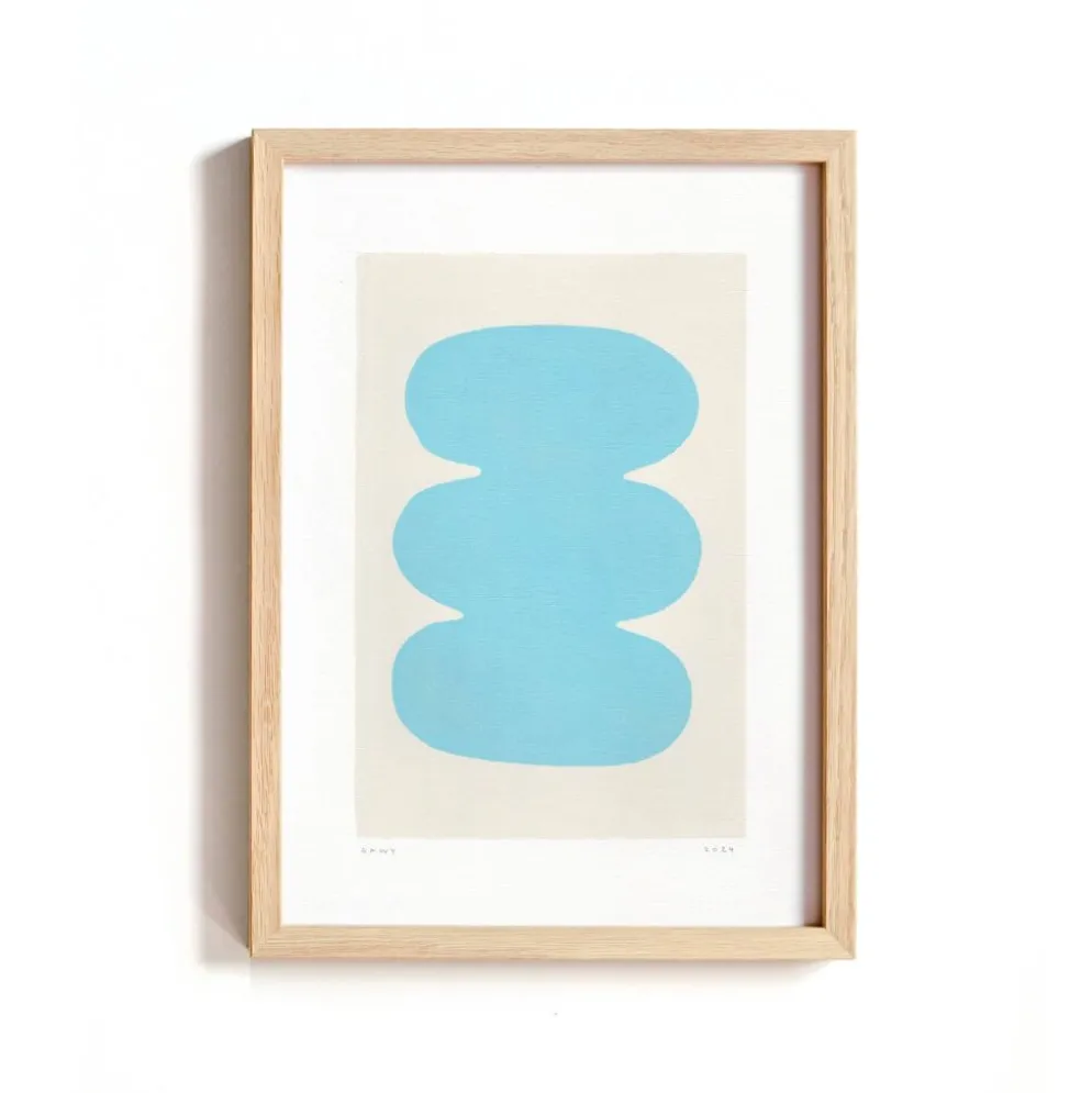 Peinture abstraite sur papier - illustration bleu clair signée eawy