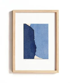 Peinture abstraite sur papier bleu signée Eawy
