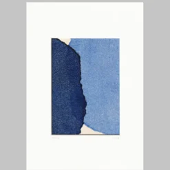 Peinture abstraite sur papier bleu signée Eawy