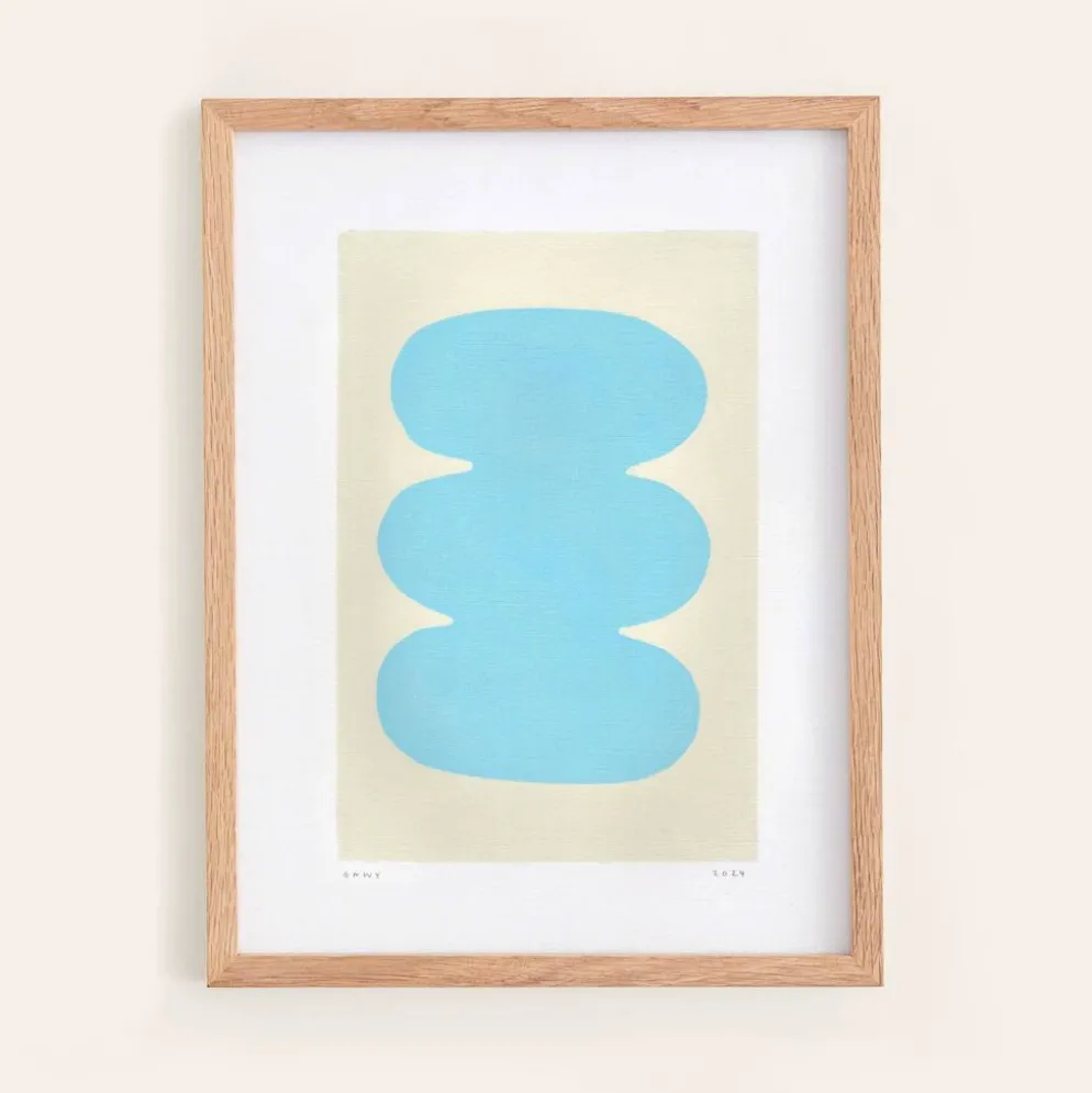 Peinture abstraite 30x40 illustration bleu clair signée Eawy