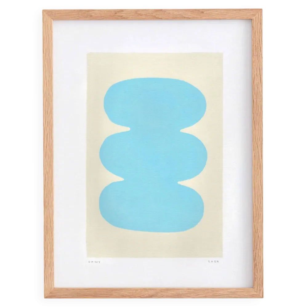 Peinture abstraite 30x40 illustration bleu clair signée Eawy