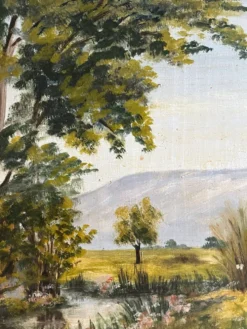 Peinture ancienne huile sur bois paysage verdoyant Joseph Guénard
