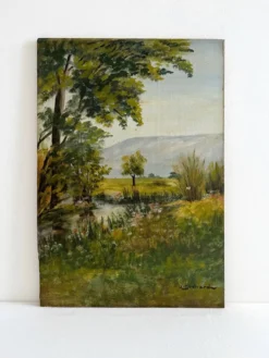 Peinture ancienne huile sur bois paysage verdoyant Joseph Guénard
