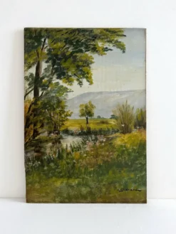 Peinture ancienne huile sur bois paysage verdoyant Joseph Guénard