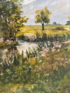 Peinture ancienne huile sur bois paysage verdoyant Joseph Guénard