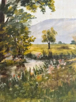 Peinture ancienne huile sur bois paysage verdoyant Joseph Guénard