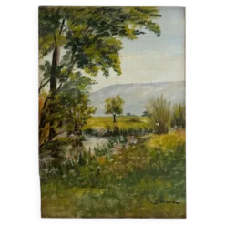 Peinture ancienne huile sur bois paysage verdoyant Joseph Guénard