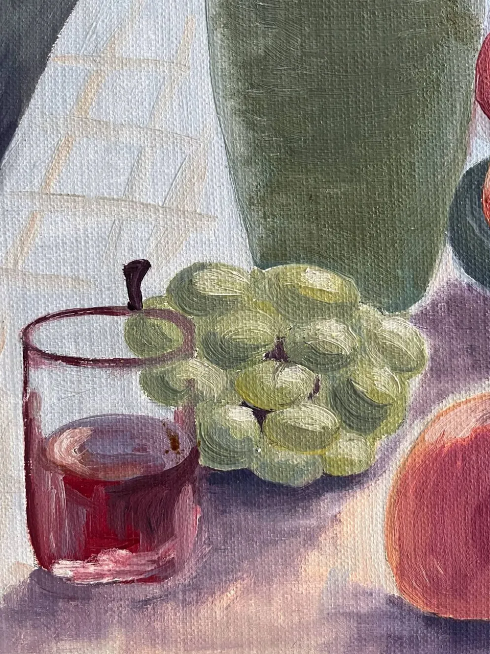 Peinture ancienne huile sur carton nature morte fruits table