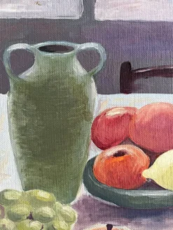 Peinture ancienne huile sur carton nature morte fruits table
