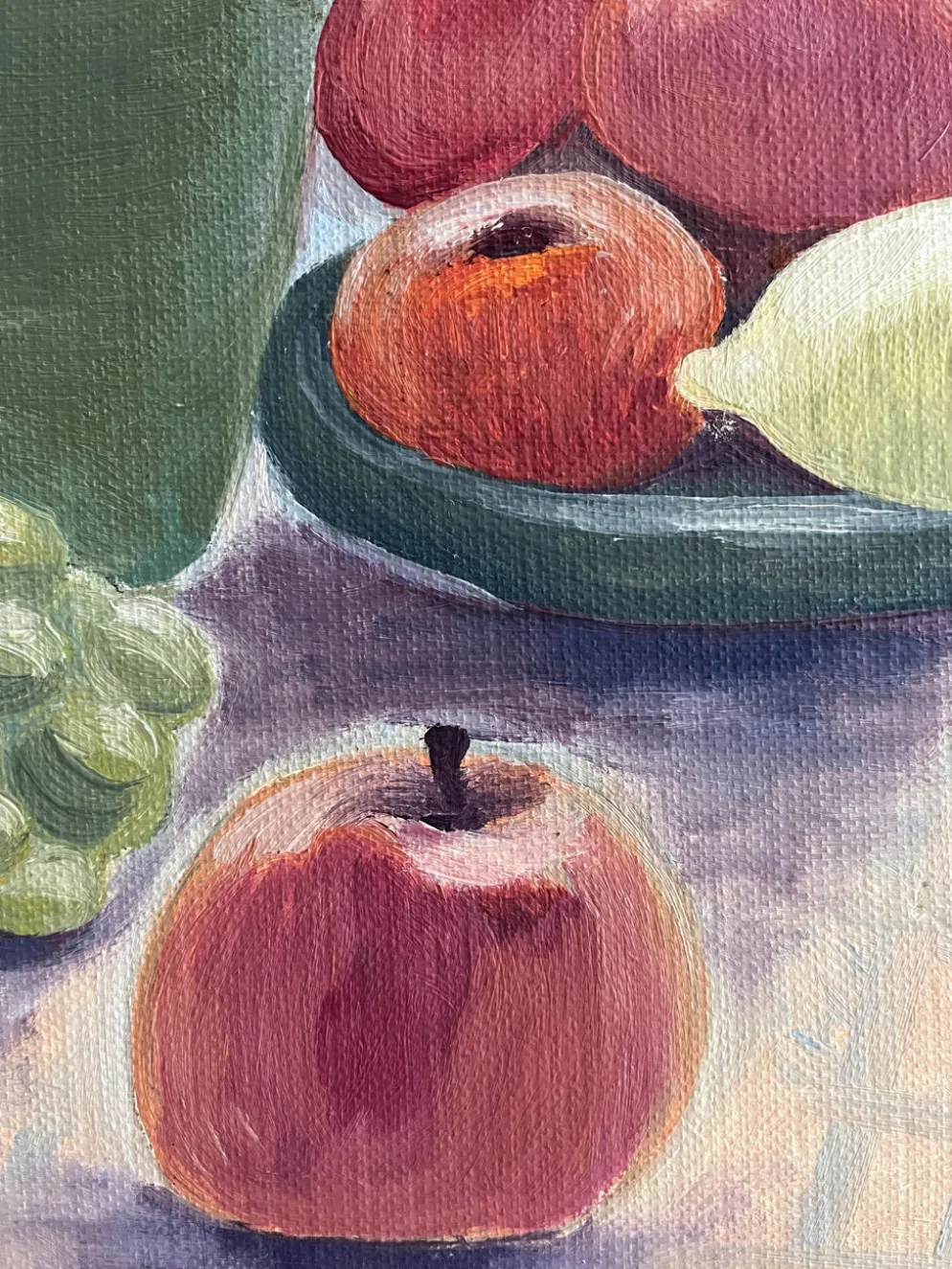 Peinture ancienne huile sur carton nature morte fruits table