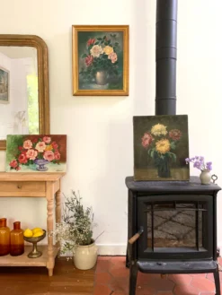 Peinture Ancienne Huile sur Toile Fin XIXe – Nature Morte aux Chrysant