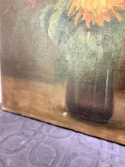 Peinture Ancienne Huile sur Toile Fin XIXe – Nature Morte aux Chrysant