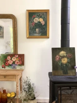 Peinture Ancienne Huile sur Toile Fin XIXe – Nature Morte aux Chrysant