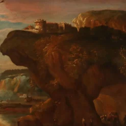 Peinture ancienne paysage avec bergers, huile sur toile, XVIIe siècle