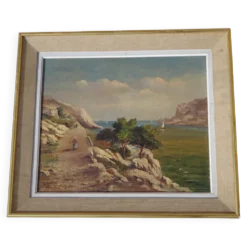 Peinture ancienne, paysage Calanques de Cassis, signée Alberti