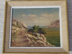 Peinture ancienne, paysage Calanques de Cassis, signée Alberti