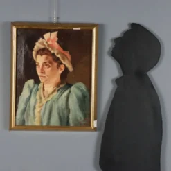 Peinture ancienne, portrait féminin, huile sur toile, Italie, 1892