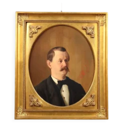 Peinture ancienne, portrait masculin, huile sur toile, Italie, XIXe siècle