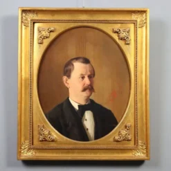 Peinture ancienne, portrait masculin, huile sur toile, Italie, XIXe siècle