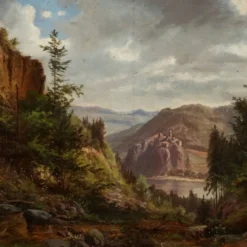 Peinture ancienne signée Ernst Gustav Doerell, paysage, XIXe siècle