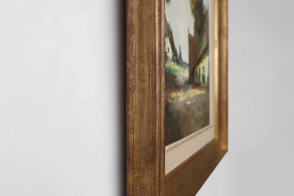 Peinture belge d'une scène de ferme avec cadre en bois doré par Jos Pauwels, 1
