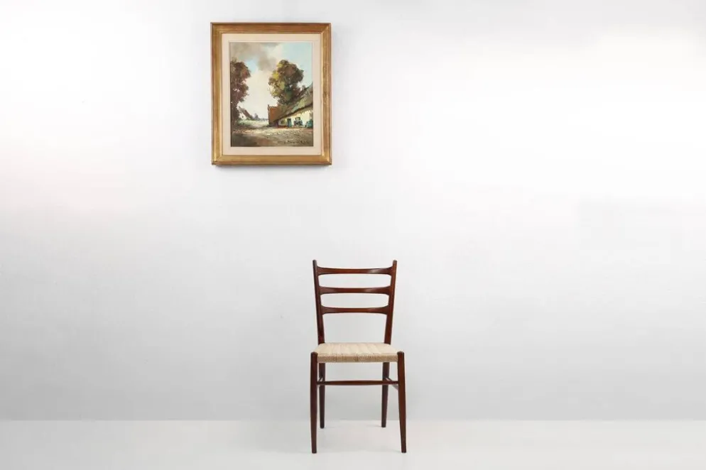 Peinture belge d'une scène de ferme avec cadre en bois doré par Jos Pauwels, 1