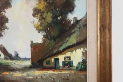 Peinture belge d'une scène de ferme avec cadre en bois doré par Jos Pauwels, 1