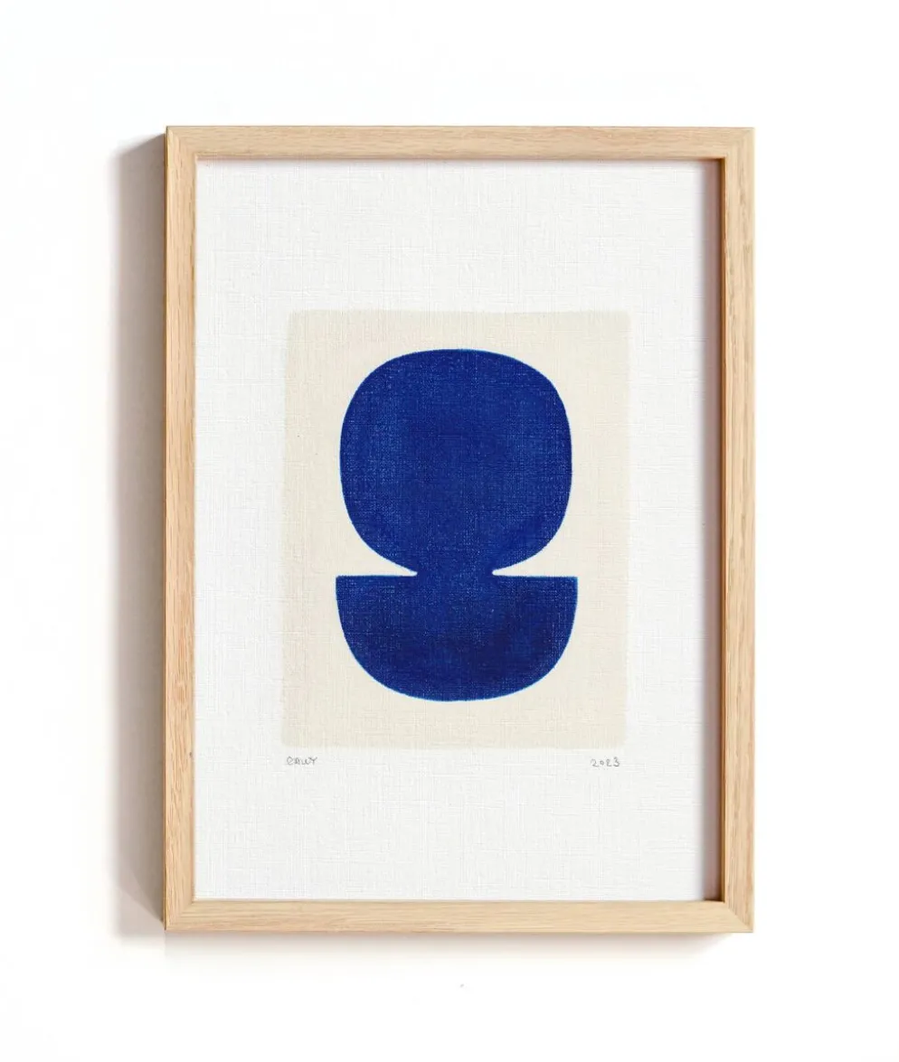 Peinture contemporaine sur papier bleu outremer signé eawy