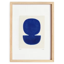 Peinture contemporaine sur papier bleu outremer signé eawy