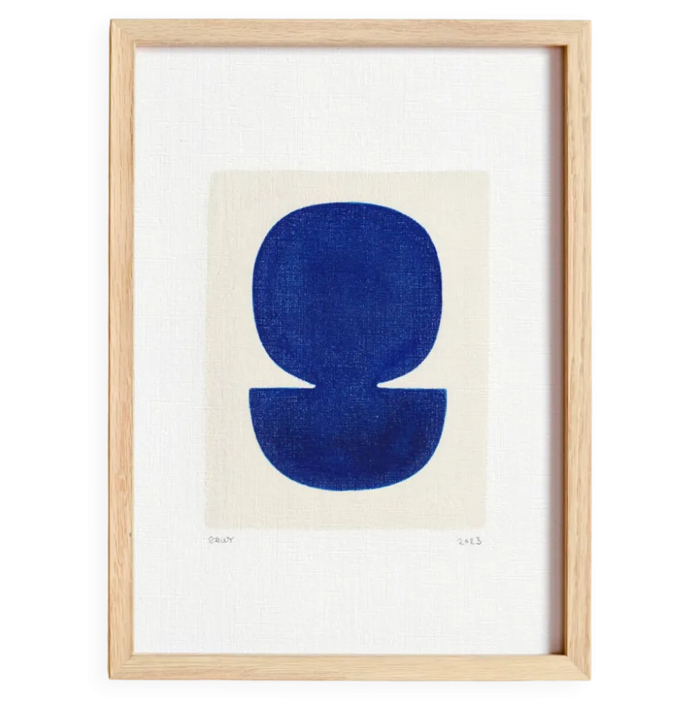 Peinture contemporaine sur papier bleu outremer signé eawy