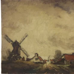 Peinture de paysage de ferme charmante, signée Wittouck, 60x80 cm