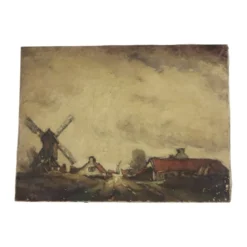 Peinture de paysage de ferme charmante, signée Wittouck, 60x80 cm