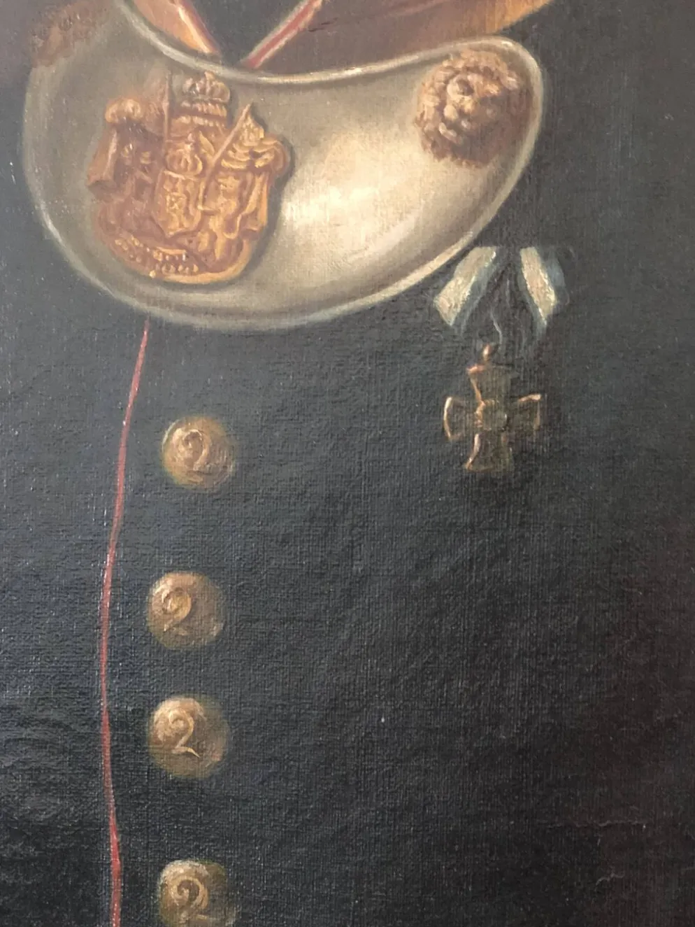 Peinture de portrait militaire antique de grand format d'un baron allemand, 1870