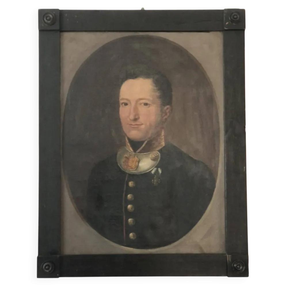 Peinture de portrait militaire antique de grand format d'un baron allemand, 1870