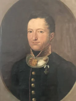 Peinture de portrait militaire antique de grand format d'un baron allemand, 1870