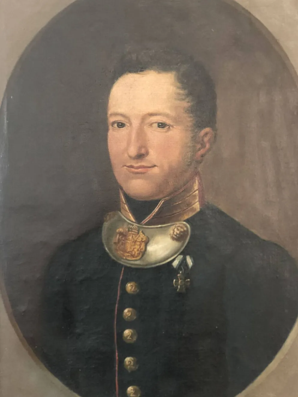 Peinture de portrait militaire antique de grand format d'un baron allemand, 1870
