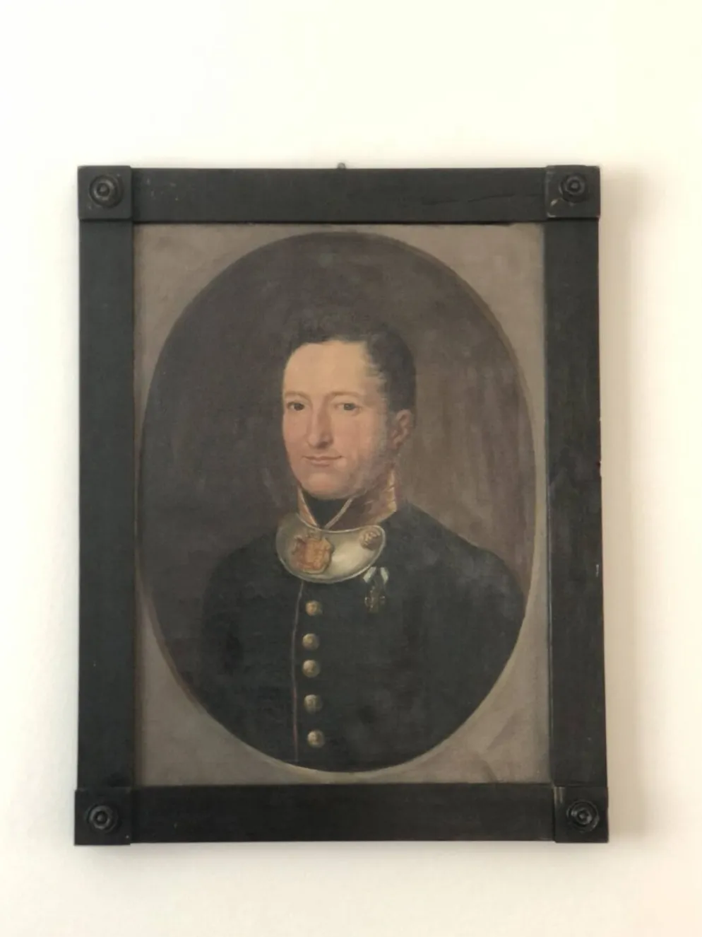 Peinture de portrait militaire antique de grand format d'un baron allemand, 1870