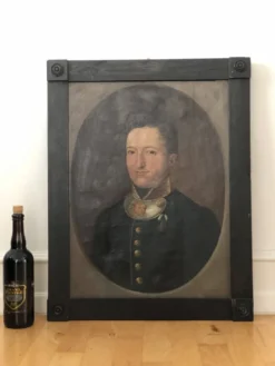 Peinture de portrait militaire antique de grand format d'un baron allemand, 1870