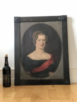Peinture de portrait originale allemande antique vintage grande du 19ème siècle