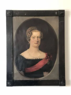 Peinture de portrait originale allemande antique vintage grande du 19ème siècle