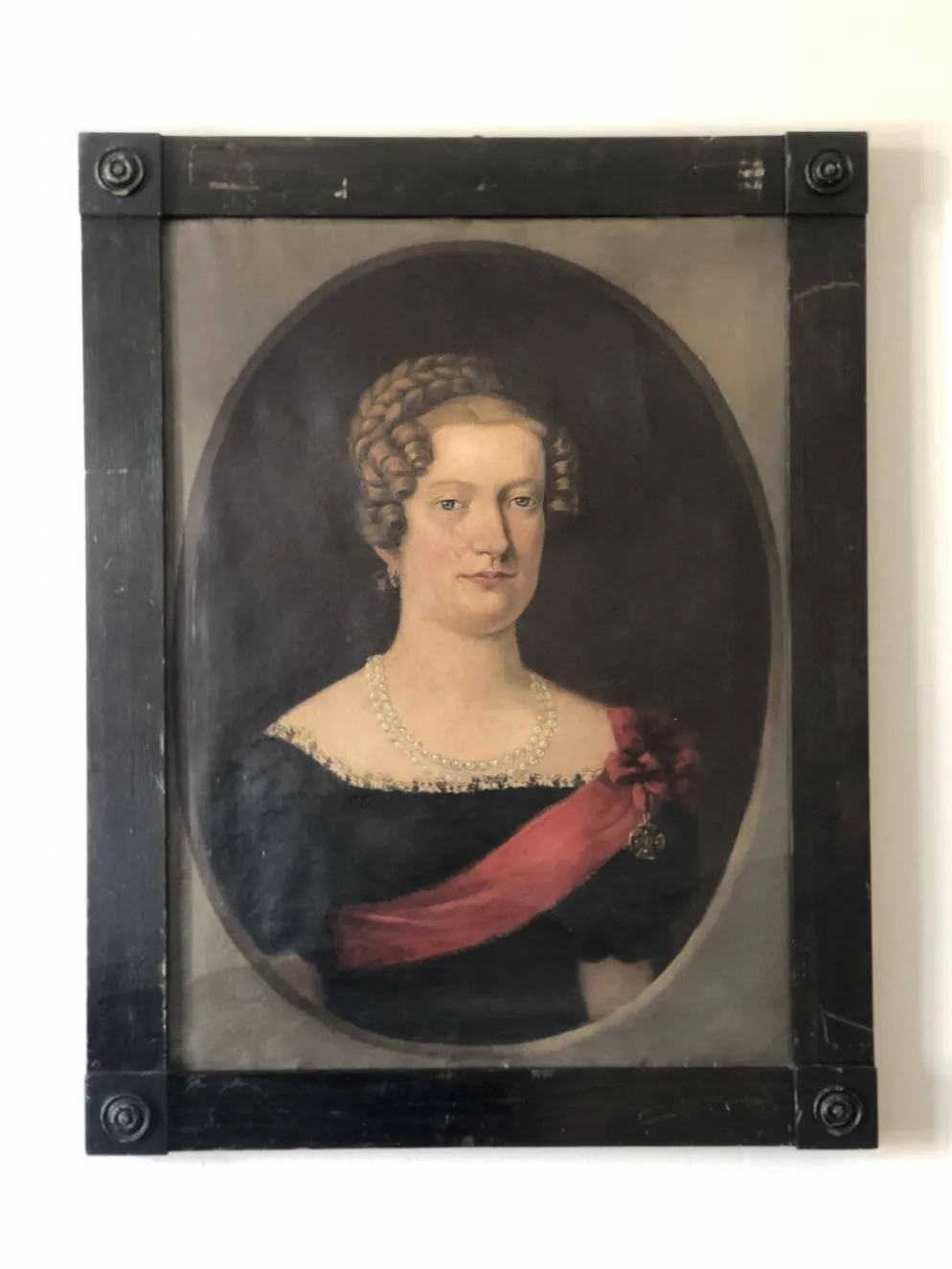 Peinture de portrait originale allemande antique vintage grande du 19ème siècle