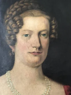Peinture de portrait originale allemande antique vintage grande du 19ème siècle