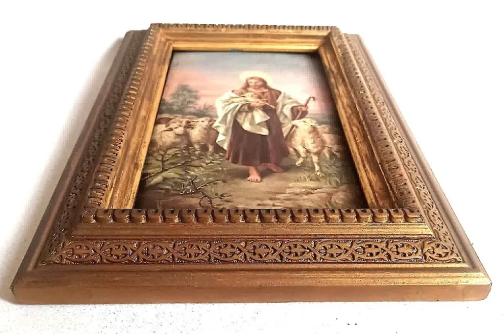 Peinture Huile sur bois Le Christ Bon Berger Fin 19e