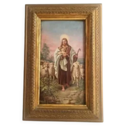 Peinture Huile sur bois Le Christ Bon Berger Fin 19e
