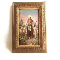 Peinture Huile sur bois Le Christ Bon Berger Fin 19e