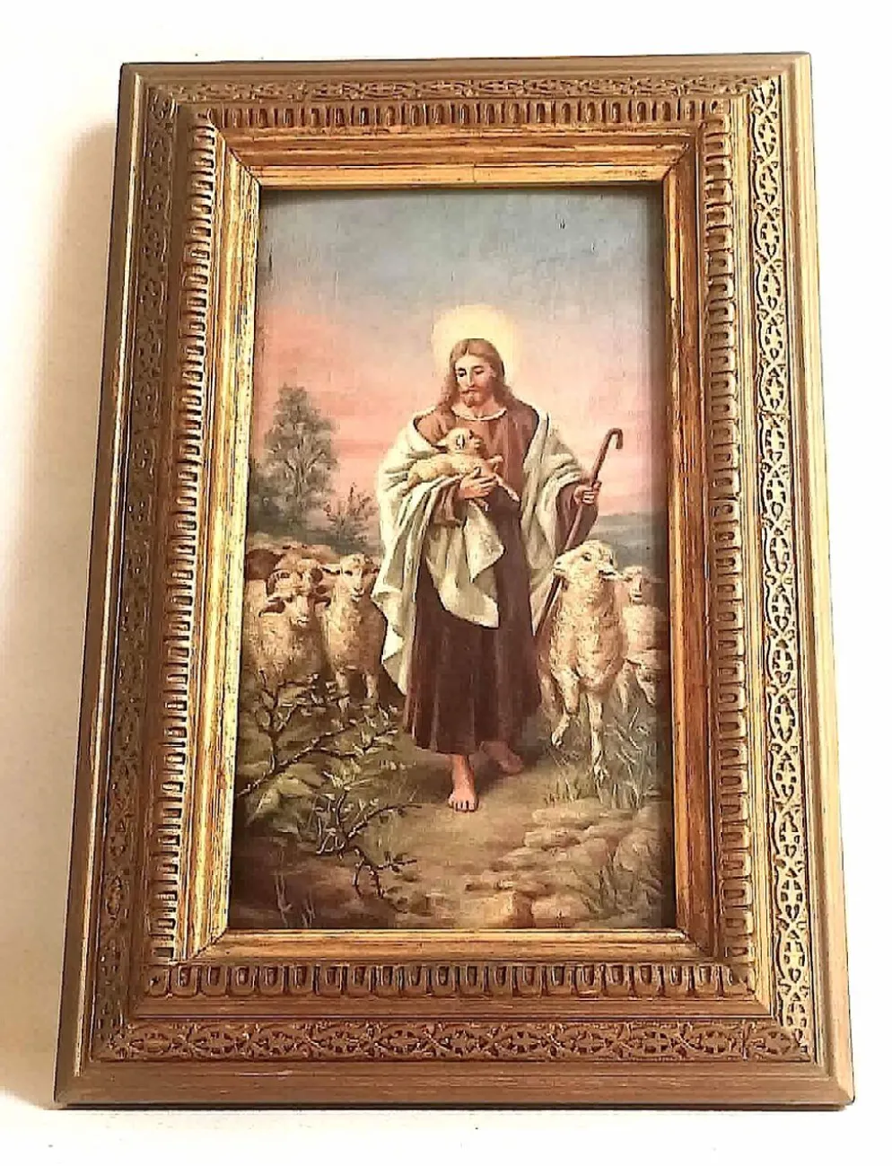 Peinture Huile sur bois Le Christ Bon Berger Fin 19e