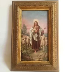 Peinture Huile sur bois Le Christ Bon Berger Fin 19e