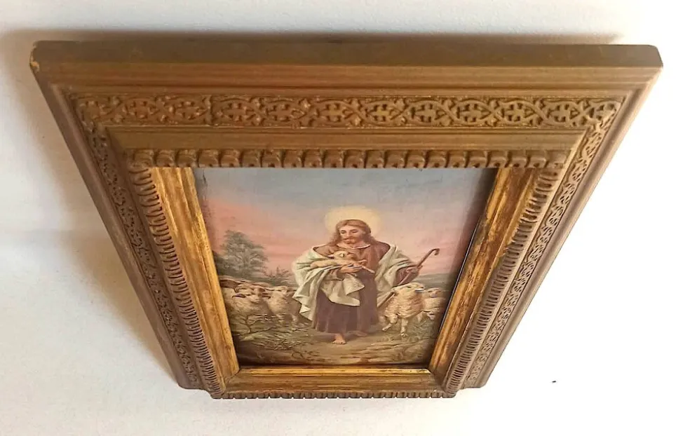 Peinture Huile sur bois Le Christ Bon Berger Fin 19e
