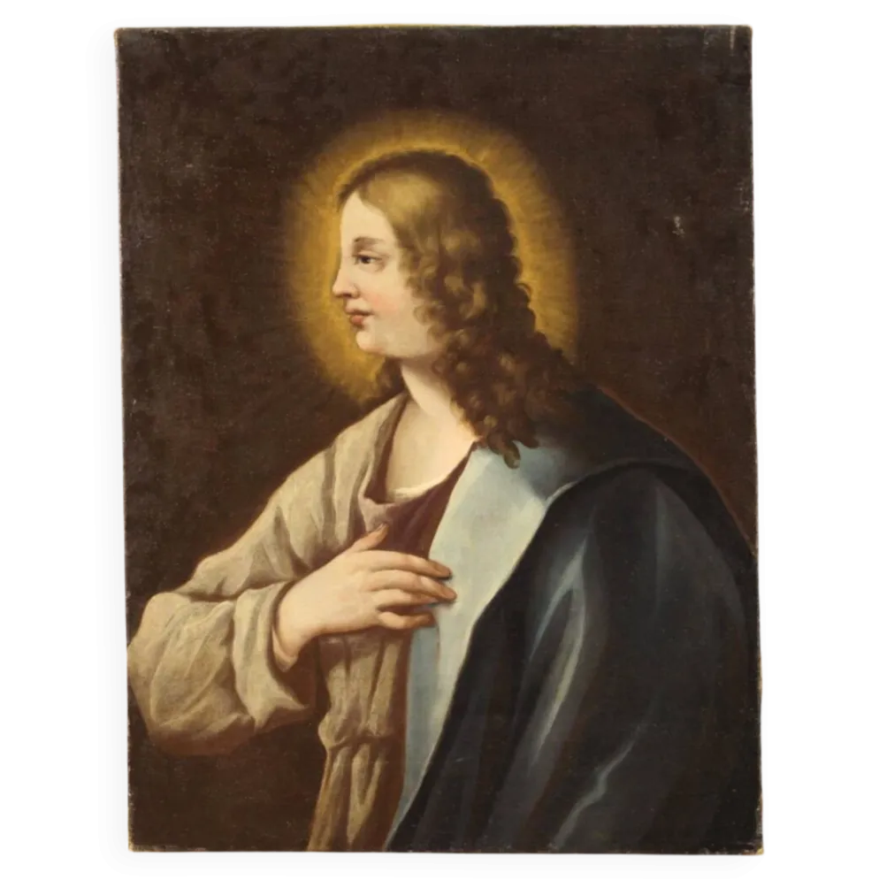 Peinture italienne antique d'un saint du XVIIIe siècle