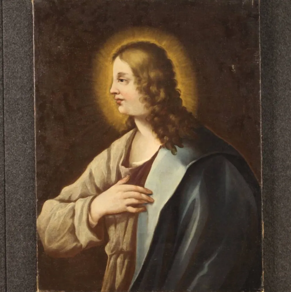 Peinture italienne antique d'un saint du XVIIIe siècle